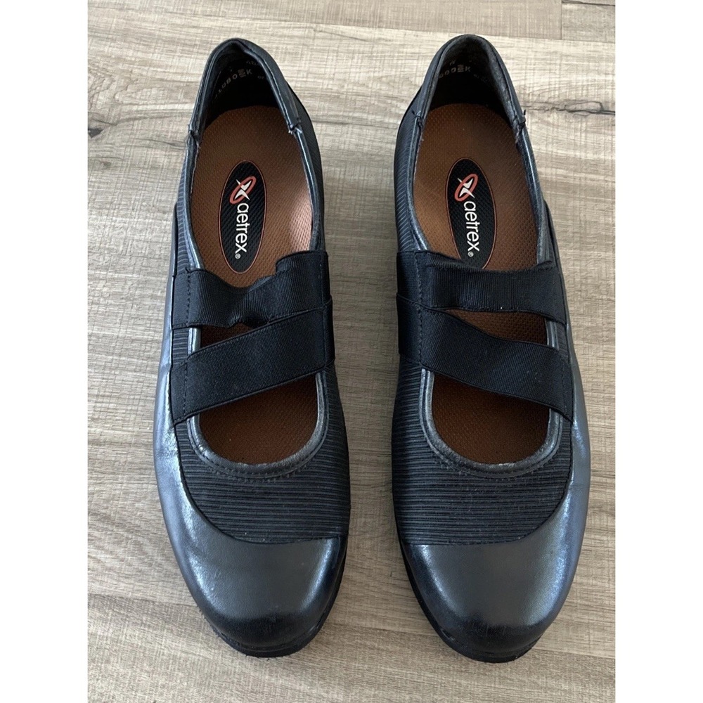 Vibram Mary Jane Shoes Black Leather 9 Narrow Aetrex Orthotic M741080EK